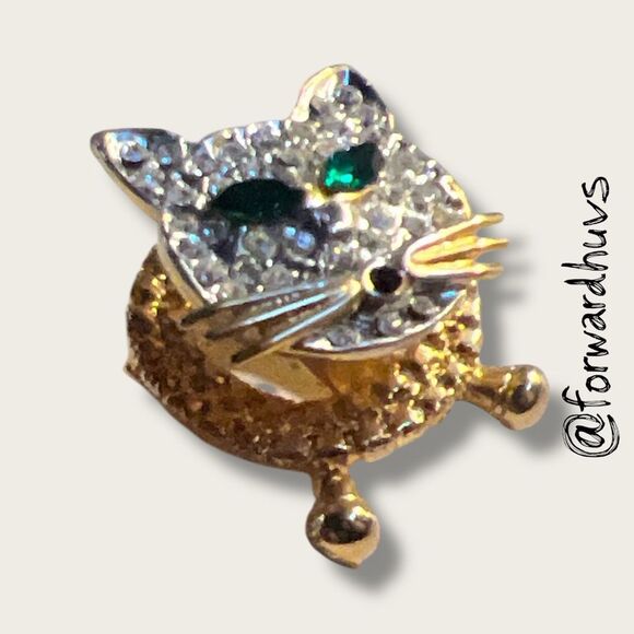 Vintage Gold Tone Cat Pin – Articulated Motion - Rhinestone Embellished - Picture 3 of 6